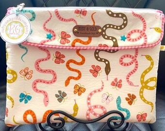 Padded Tablet Sleeve: Snake & Butterfly Print, Alexia Abegg Fabric