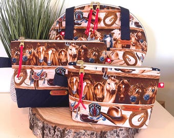 Western 3 Piece Travel Set  |  Makeup Pouches  |  Horse Print Zipper Bags
