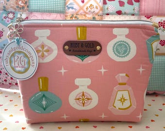 Padded Makeup Bag, Large Pink Cosmetics Bag, Zipper Pouch