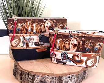 Western Horse Print Zippered Bags | Cosmetic, Travel Pouches (Two Sizes)