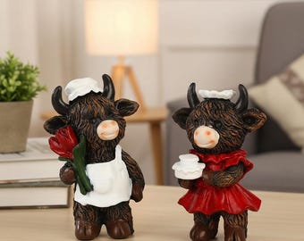 Cute Highland Cow Resin Statue - Adorable Valentine's Day Gift & Home Decor