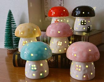 Mushroom Cottage Nursery Light, Ceramic Fairy Tale Night Light, Baby Kids Bedside Lamp, Toddler Room Decor, Cute Desk Lamp, Baby Shower Gift