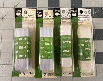4 packages of Dritz packaged elastic 2 each of 1" braided and 2 each of 3/4" plush back - Free Shipping Included