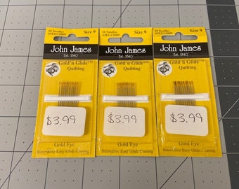 John James  Gold n Glide premium  size 9 Quilting Needles  (3 packs 10 needles each)- Free 1st class Shipping Included