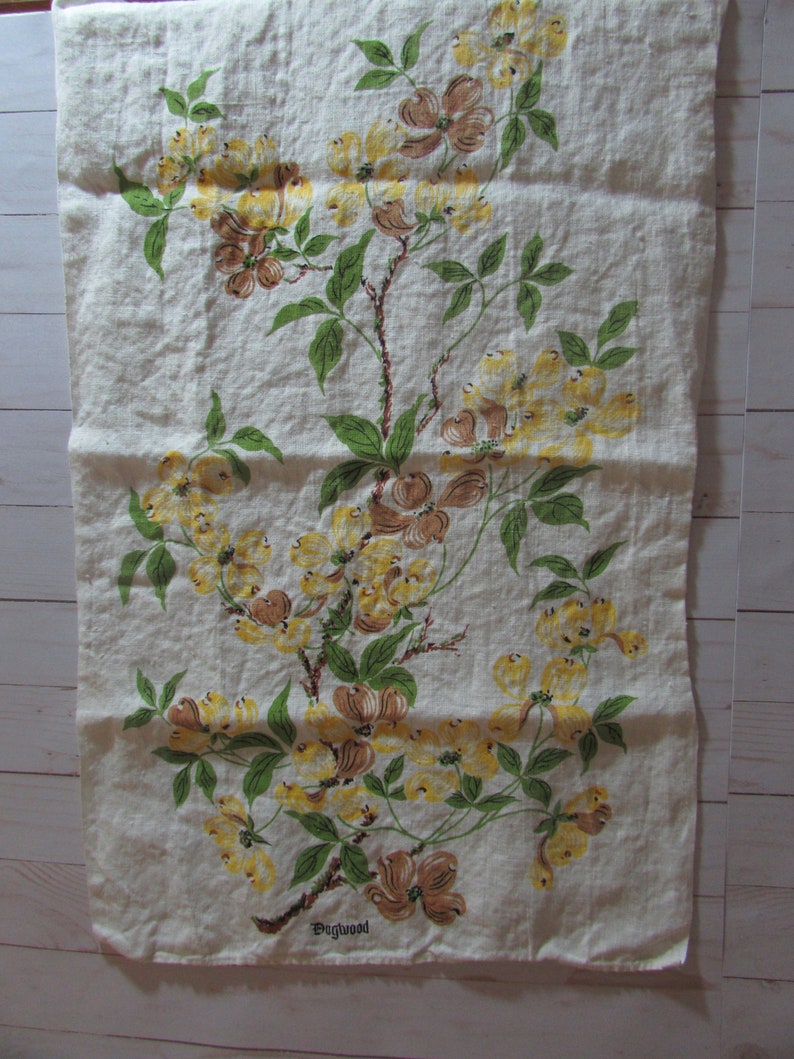 Yellow Dogwood Flowers Vintage linens Vintage Linen Tea Towel Dogwood Flowers