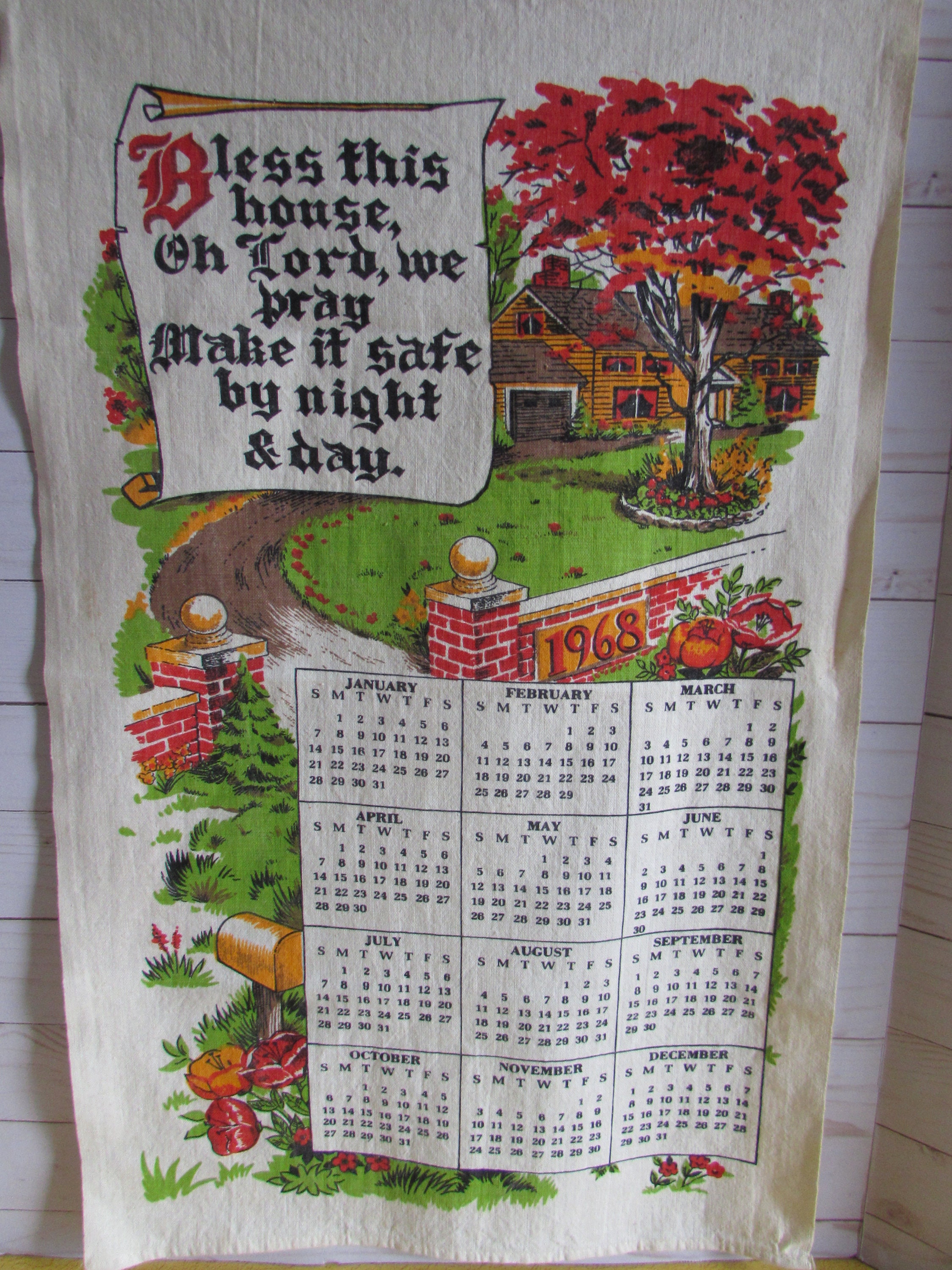 1968 Linen Calendar Tea Towel Bless This House Prayer House and Trees in  Fall Colors Vintage Linens - Etsy