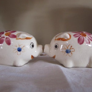 Vintage Salt and Pepper Shakers - Pig Figurines - Japan - White with flowers - Pig Salt and Pepper Shakers