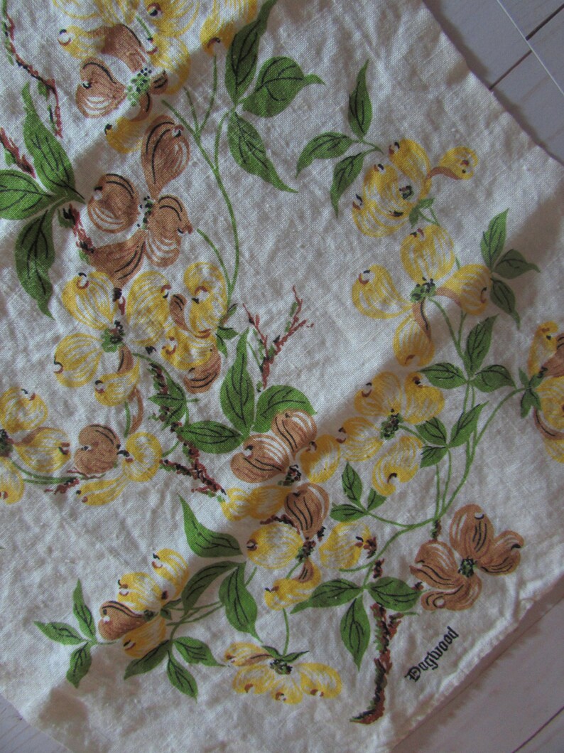 Yellow Dogwood Flowers Vintage linens Vintage Linen Tea Towel Dogwood Flowers