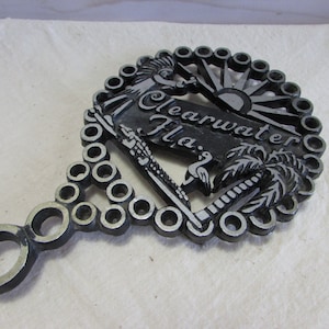 Vintage Trivet - Black Metal Trivet - Clearwater Fl - Metal black and silver trivet souvenir from Clearwater Fl - Vintage Kitchen Decor