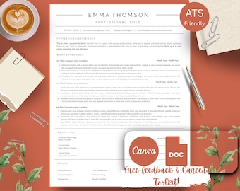 Resume Template, ATS Friendly Resume, CV Template, Google Docs Resume, Canva Resume, Modern Resume, Professional Resume