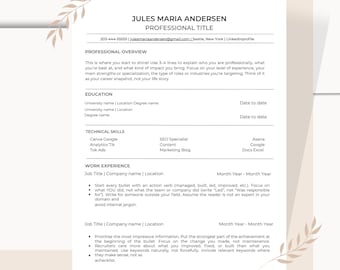 ATS Friendly Resume Template for Google Docs, Professional Resume Template,  CV Template, Modern Resume, Minimalist Resume, CV Resume