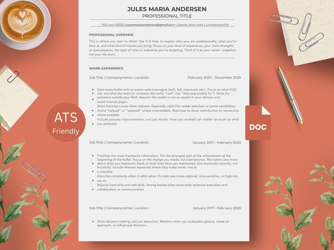 ATS Friendly Resume Template Google Docs, ATS Resume, ATS Cv Resume ...