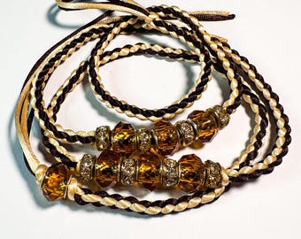 Cornsnake - Handmade Paracord Show Lead with Amber Glass Accents and Tassel | Elegant Slip Loop Leash for Dog Shows