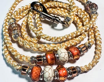 Desert Coral — Handmade Dog Show Lead with Coral Beads and Loop Handle | Inspired by Desert Snakes | Lightweight and Durable