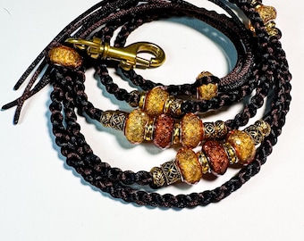 Desert Viper - Handmade Paracord Show Lead with Golden Shimmer Accents | Luxury Dog Show Leash with Tassel Handle