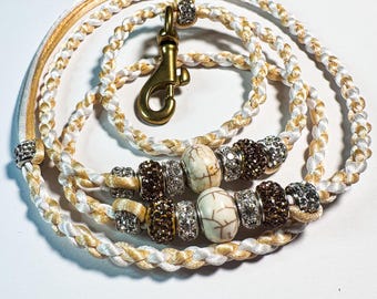 Lampropeltis - Handmade Paracord Show Lead with Marble and Gold Accents | Luxury Dog Show Leash with Tassel Handle