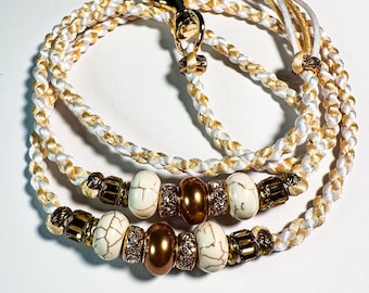 Banana Ball Python - Handmade Paracord Dog Show Lead with Gold and Cream Accents | Elegant Luxury Leash with Tassel Handle
