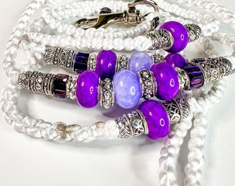 Amethyst Python Show Lead //  Handmade Braided Lead with Silver Accents