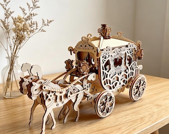 Houten 3D-puzzel pompoenkoets, doe-het-zelf-montagemodel, sprookjesbouwspeelgoed, creatief houten knutselcadeau voor kinderen en volwassenen