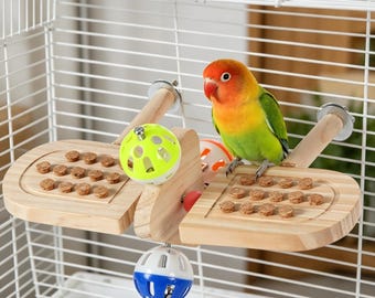 Bird Cage Toy for Budgies and Cockatiels, Parrot Ball Spinner Perch Toy, Chewing & Balance Play Stand, Small Pet Bird Cage Accessory