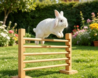 Wooden Adjustable Rabbit Jumping Bar Toy, Detachable DIY Pet Training Hurdle for Bunny Exercise and Play