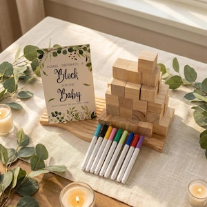Träkloss-babyshowerspel, aktivitetskit med minnessaker