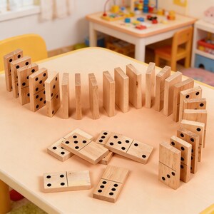 arly educatief speelgoed voor kinderen – stapelbaar, geschikt voor kleuters – 28-delige houten dominoset