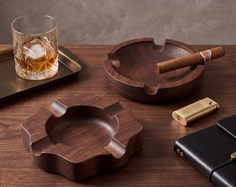Cenicero de madera personalizado para puros, bandeja para fumar de madera maciza con 4 soportes para puros, regalo de decoración de escritorio con nombre personalizado para hombres.