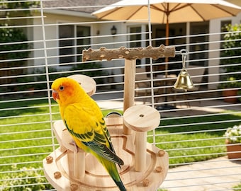 Juguete percha para loros con cascabel, decoración para jaula de pájaros y juguete de actividades, divertida percha de madera para cacatúas, periquitos y pájaros pequeños.