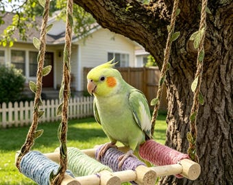 Juguete columpio para loros, hamaca nido de cuerda de algodón para pájaros, accesorio para jaula para masticar y trepar, juguete colgante para jaula de loros pequeños.