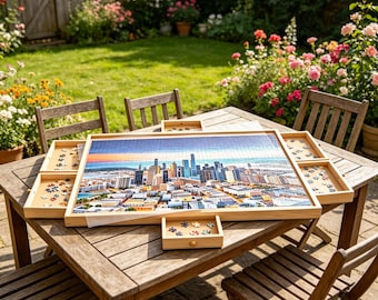 35 x 27 Inch Wooden Puzzle Table with Drawers, 1500 Piece Rotating Puzzle Board with Cover for Adults and Kids