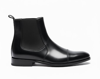 Botas Chelsea originales de cuero negro hechas a mano para hombre