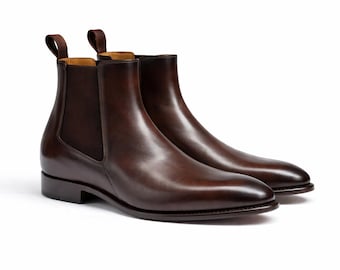 Botas Chelsea de piel auténtica hechas a mano para hombre - Como Borgoña