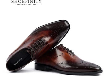 Zapatos Oxford de piel auténtica hechos a mano para hombre - Leopold - Calzado formal para hombre, regalo para ella