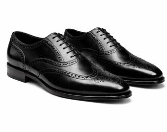 Zapatos Oxford de piel flor hechos a mano: calzado formal brogue para hombre
