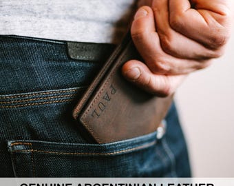 Cartera de cuero argentina personalizada, regalo de San Valentín grabado para padrinos de boda.