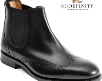 Botas Chelsea de cuero negro hechas a mano / Botas de vestir para hombre