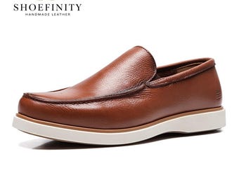 Mocasines de piel marrón hechos a mano - Slip-Ons de plena flor