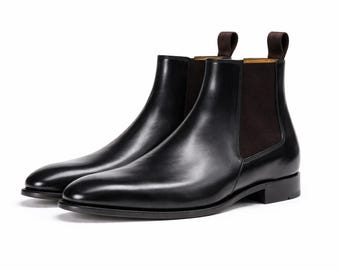 Botas Chelsea de piel auténtica hechas a mano para hombre - Como Borgoña