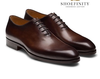 Zapatos Oxford de vestir hechos a mano en cuero marrón de plena flor – Calzado clásico formal con cordones para hombre