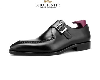 Zapatos Oxford de cuero negro hechos a mano con correa de monje: zapatos de vestir formales a medida, un regalo para ella.