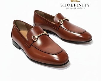 Mocasines Horsebit de piel marrón para hombre – Zapatos de vestir hechos a mano – Regalo de San Valentín para él