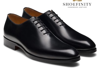 Zapatos Oxford de cuero negro de plena flor hechos a mano – Calzado formal para hombre