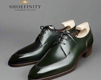 Handmade Green Leather Men’s Shoes | Classic Formal Dress Shoes Gift For Her