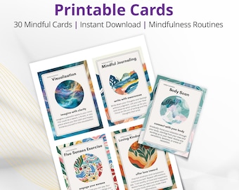 Printable Mindfulness Cards for Daily Self-Care, Meditation Deck & Reflection Prompts