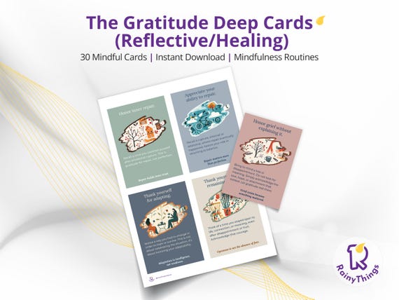 Gratitude Cards Printable, Mindfulness Cards for Healing & Self Care, Digital Download