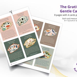 May include: A set of "The Gratitude Gentle Cards" with illustrations and text. Each card measures approximately 3.5 x 4.8 inches. The cards feature phrases like "Thank something you use every day" and "Feel grateful for your breath."