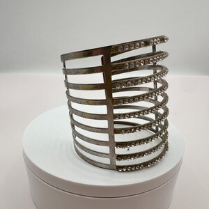 Vintage 80s Silver Tone Multirow Band Cage Wrist Cuff Statement Bracelet Jewelry