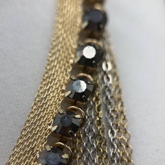 Gold & Silver Multi-Layer Statement Necklace w/ C… - image 9
