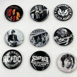 VTG Rock & Pop Culture Pinback Button Set AC/DC Led Zeppelin Jim Morrison 9pc